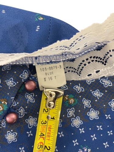 Prairie Midi Dress Blue Floral Womens 16T Lace Trim Vintage 70s BOHO Tie Waist - Picture 3 of 7