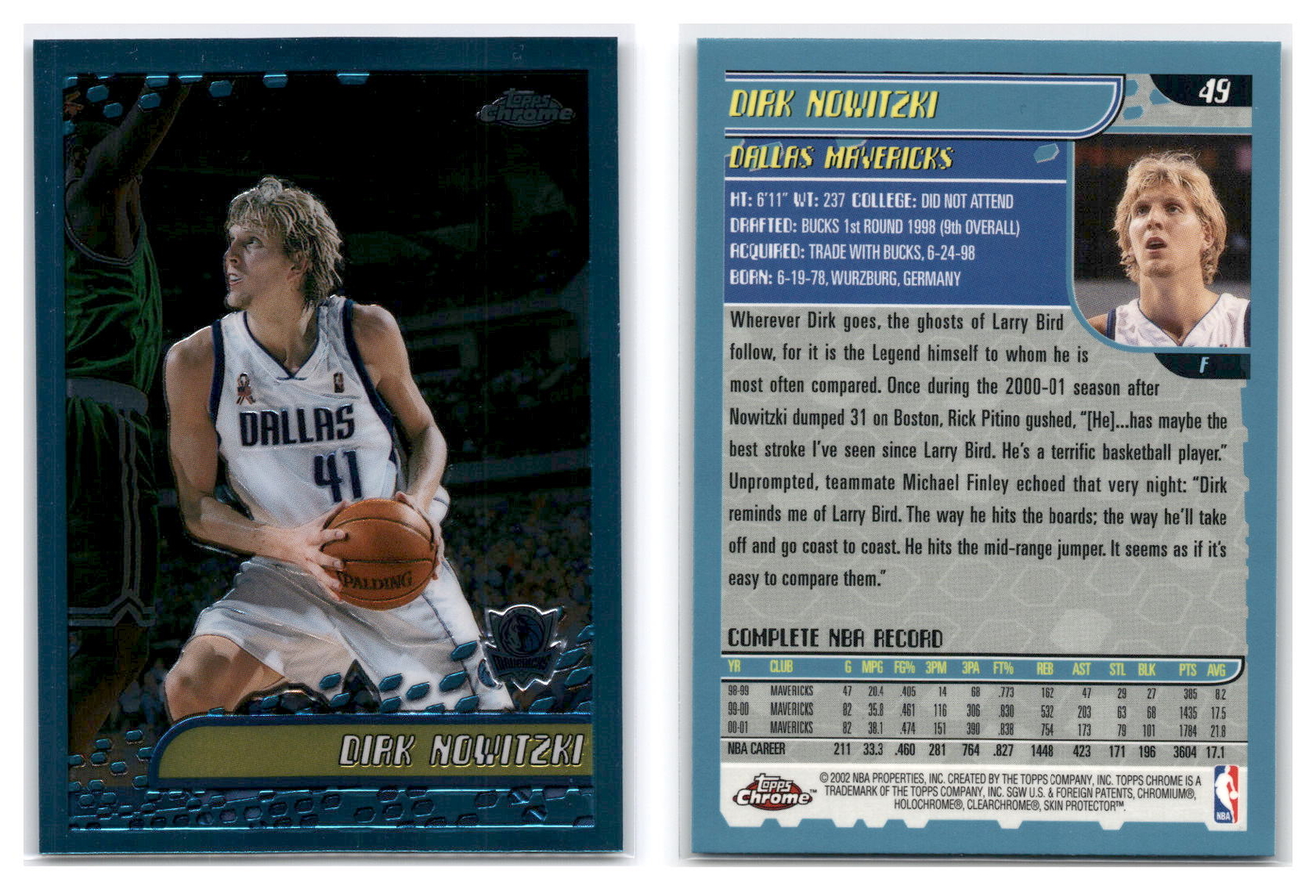 2001-02 Topps Chrome #49 Dirk Nowitzki - Dallas Mavericks