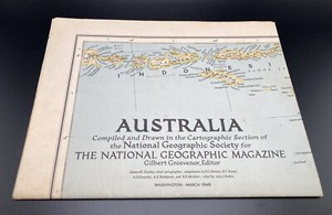 Vintage 1948 National Geographic Insert Map Of Australia