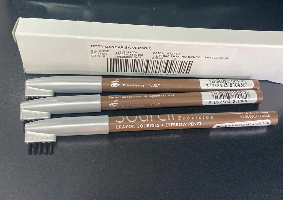 Lote de 3 lápices de cejas Bourjois Sourcil Precision 04 fuente rubia 0,04 oz. Nuevo Foto 2 de 2