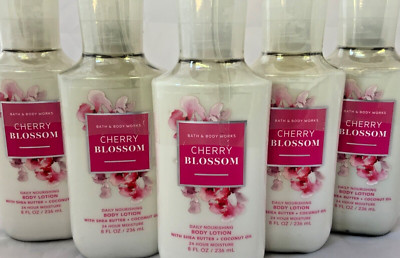 5 (FIVE) CHERRY BLOSSOM Shea & Coconut Oil 8oz LOTION Bath and & Body Works