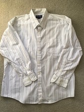 Vintage 1980s John Blair 17 32/33 Poly/Cotton Striped Shirt White Blue Grey