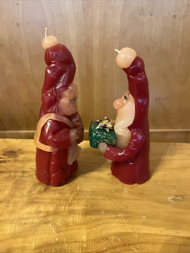 Set/Pair/2 Northern Lights NOS Christmas Santa Claus Gnome Wizard Candles USA - Picture 4 of 6