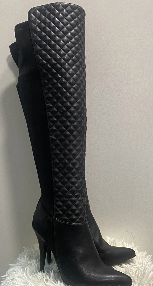 Botas de aguja Anne Michelle negras acolchadas y lycra OTK punta puntiaguda talla 6