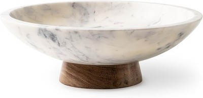 Cork & Mill Marble Decorative Bowl Handcrafted 11 Inch Acacia Wood Pedestal