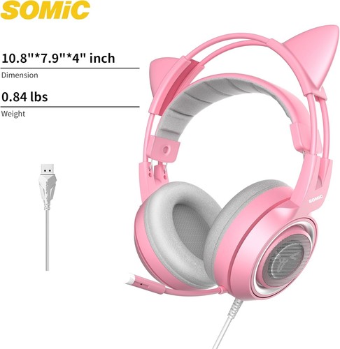 Comfortable Cat Ear Gaming Headphones with 7.1 Sound for Gaming on PC & Consoles - Picture 10 of 11