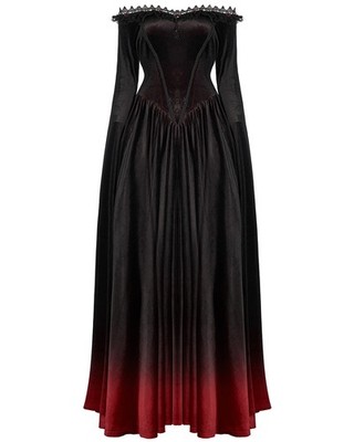 Punk Rave Damen Gothic Samt Brautkleid mit Farbverlauf - Schwarz & Rot