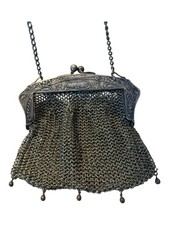 Antique Mesh Metal Purse German Silver Vintage 1920's Flapper Ornate Kiss Lock