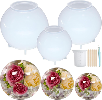#ad Large Sphere Resin Mold Silicone for Flowers Preservation 4.8quot; 4.1quot; 3.6quot; Seaml $32.74