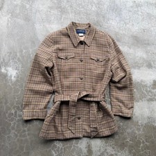 Vintage 90's Liz Claiborne Houdstooth tan belted button up flannel wool blazer