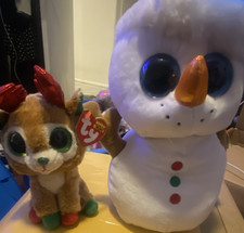 Ty Beanie Boos Plush Lot of 2 Snowman Reindeer Ages 3 3-4 4-7