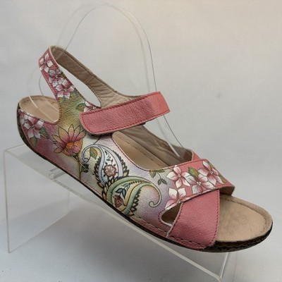 Anuschka Handmade Hand Painted Pink And Floral Slingback Sandal Women Sz 10 US