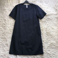 MHL Margaret Howell Linen Blend Short Sleeve Shoulder Button Dress Navy Used