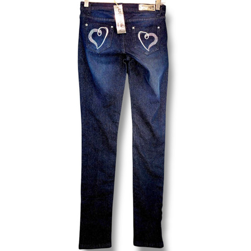 Richcow Embroider Rhinestone Skinny Jeans Teen Size 1 (28×31) Black Stretch NWT