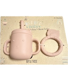 Bop Bop Baby Silicone Sippy Cup Straw Teether Handles BPA-Free Pink 6 Months