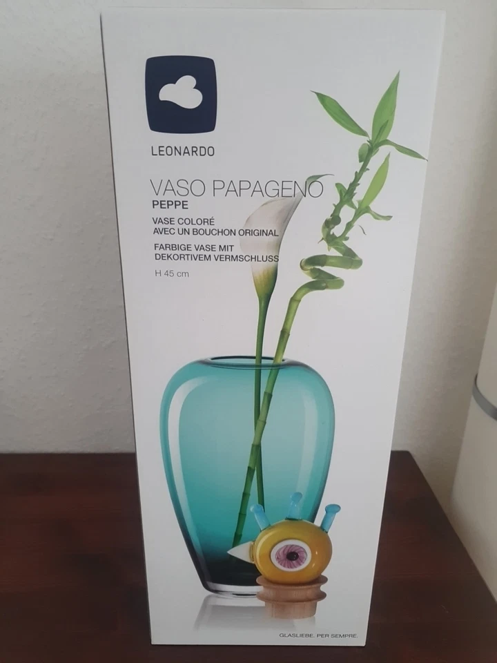 Leonardo Vase Papageno 45 cm Türkis - Glasvase mundgeblasen Unikat Dekovase - Bild 2 von 4