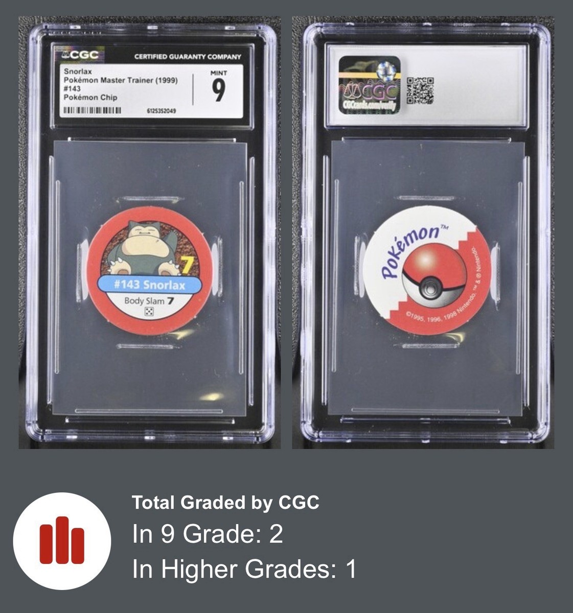 Pokémon 1999 Master Trainer Hasbro Battle Chip Snorlax CGC 9 POP 2