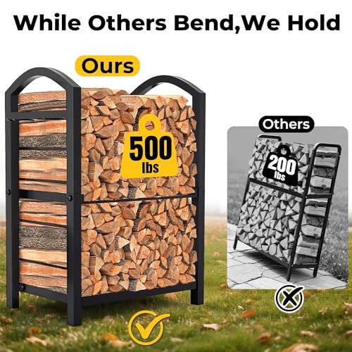  Firewood Rack Indoor with Tools 5-Piece Fireplace Tools Set Wood Holder Black