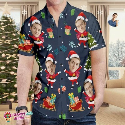 Custom Face Hawaiian Christmas Shirt Cute Santa Claus Trendy Aloha Hawaiian Shir