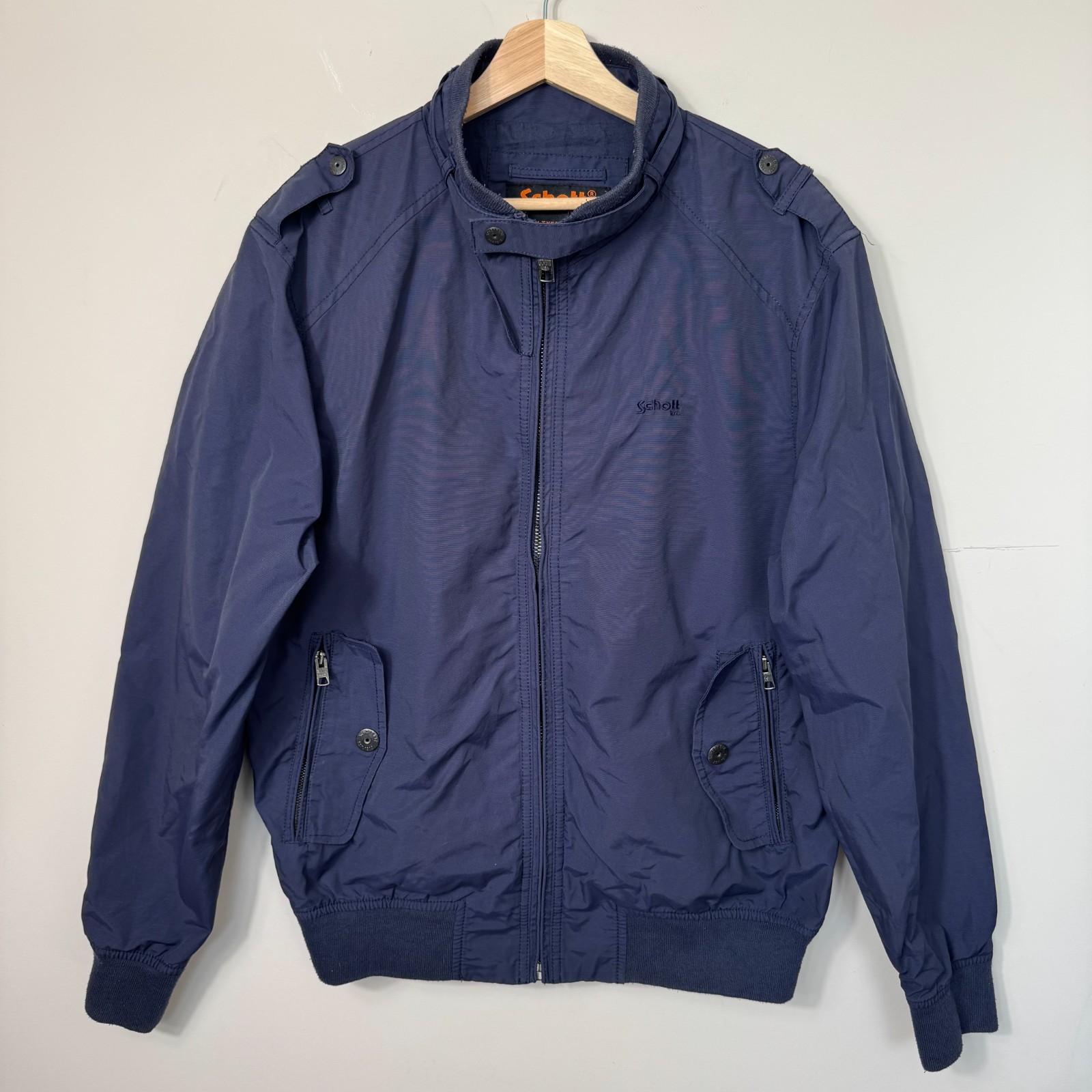 Schott NYC Bomber Jacket Navy Cotton Nylon Military Style Zip Up XL