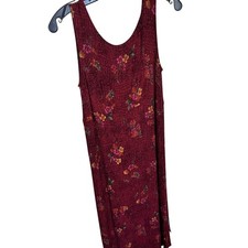 Vtg Womens Sheath Dress 90s R&K Petite Floral Sleeveless 10P Burgundy Rayon