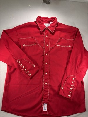 Vintage Panhandle Slim Shirt Mens Red Pearl Snap  Smile Pockets Western Size XL