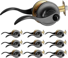 Ilyapa Privacy Door Lever for Bed/Bath - Wave, Matte Black Reversible Interior 