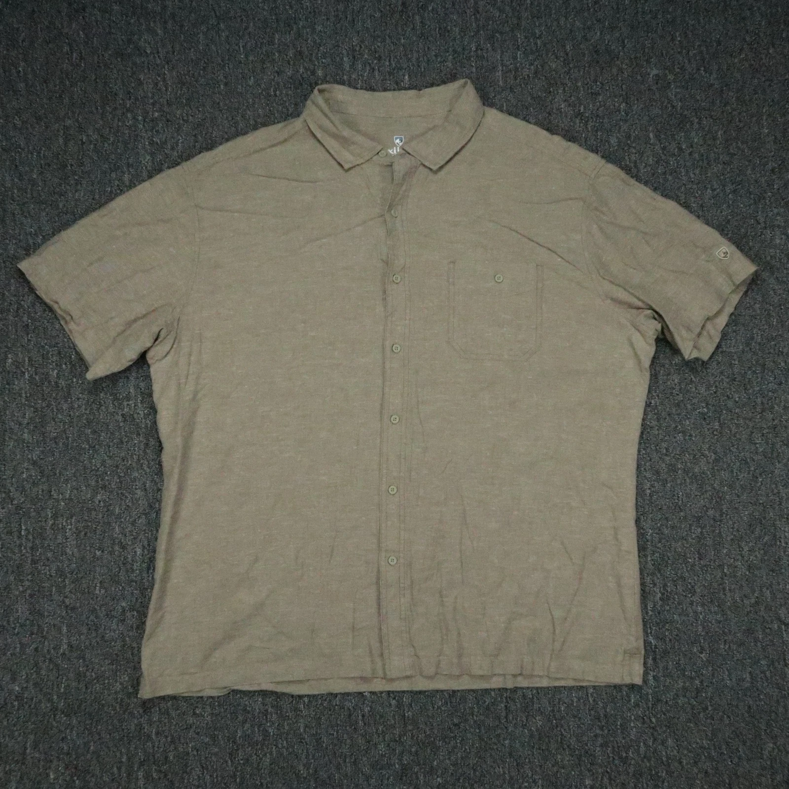 Kuhl Shirt Mens XL Green Getaway Hemp Button Up Outdoor Hiking Short Sleeve