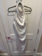 BHLDN White Satin Halter Midi Dress | Cowl Neck | Ruched Side| Medium