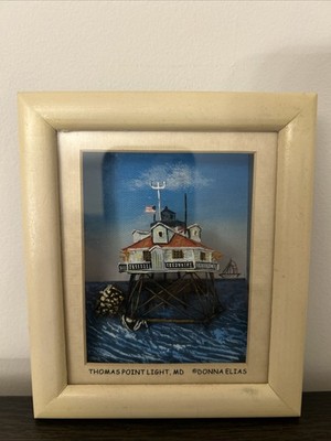 Small Framed 3D Thomas Point Light House Maryland Art Piece By Donna Elias 2003