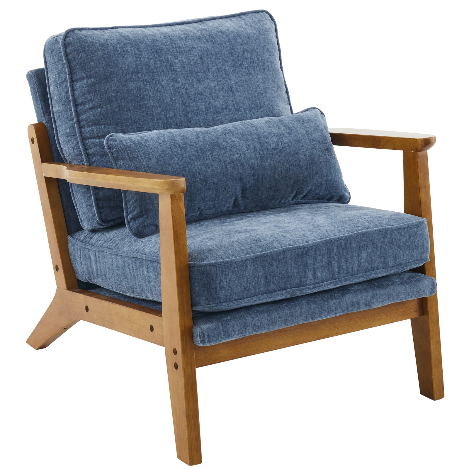 With Lumbar Pillow & Oak Arms Dusty-blue