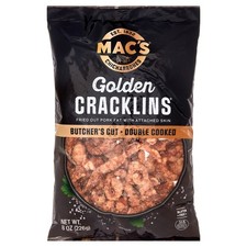 Mac's Chicharrones Golden Pork Cracklins, Fried Pork Fat with Skin, 8 oz Bag