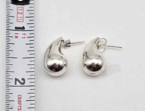 Orecchini vintage in argento sterling 925 a goccia cava modernariato post - 2,7 g - Foto 4 di 4