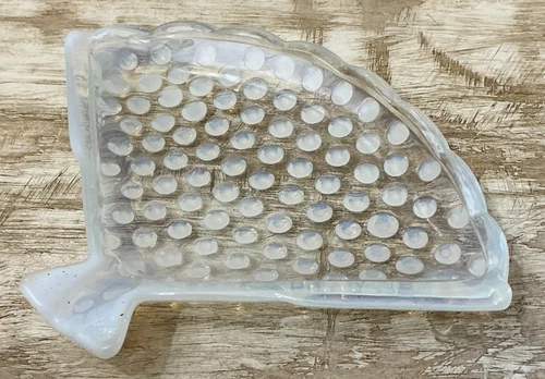 Fenton Vaseline Opalescent Hobnail Glass Fan Ashtray Trinket Dish UV Reactive