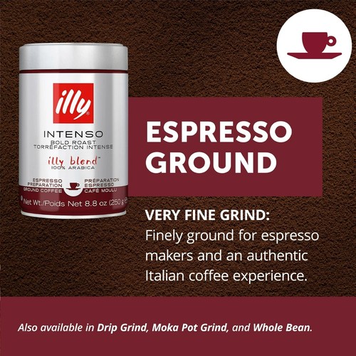 Illy Intenso Bold Roast Ground Coffee 100% Arabica 3 x 250g/8.8oz Tins - Picture 4 of 7