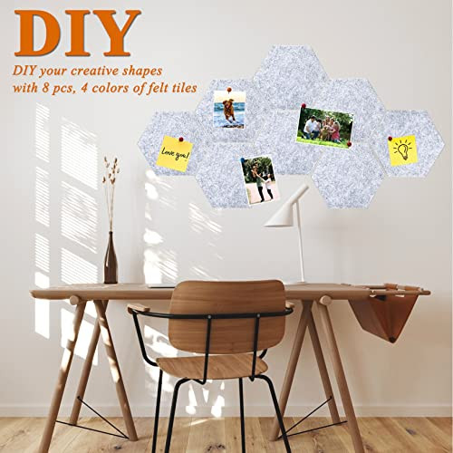 8Pcs Hexagon Felt Cork Board Tiles, Self Adhesive DIY Bulletin Board Pin Board - Picture 4 of 7