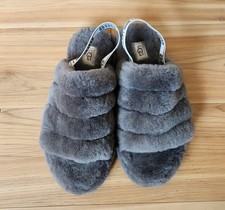 UGG Fuzz Yeah Slide Slippers Charcoal Gray Size 6 Sherpa Fuzzy Fluffy Sandals