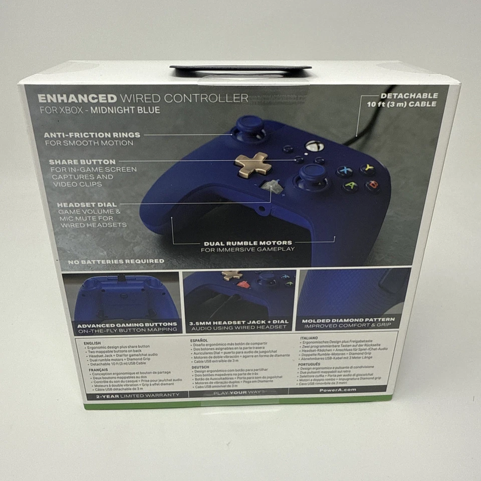 PowerA Microsoft Xbox One Series Enhanced WIRED Controller Midnight Blue NEW! - Image 4 of 4