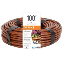 DIG Drip Irrigation Tubing 1/4" 100ft Brown 6" Spacing Micro Drip Emitter Line