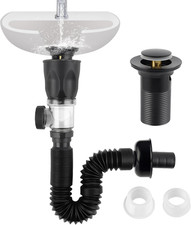 Bathroom Sink Drain Kit, Flexible P-Trap Drain Pipe with Pop up Stopper, Expanda