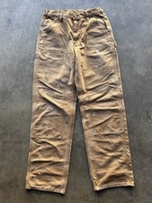 Men's Size 31.5x33 Carhartt Dark Tan Double Knee Paint Splattered Carpenter Pant