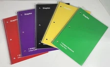 Spiral Notebooks, 5 Pack, 1-Subject, College Ruled Paper, 8" X 10-1/2", 70 Sheet