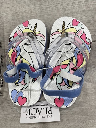 New Kids Summer Swim Unicorn Toddler Girls Pool Flip Flops Sandals Shoes 6-7 - Picture 1 of 6