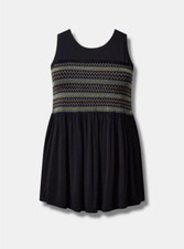 Torrid Super Soft Crew Neck Smocked Tank Black 3 3X 22 24 E30244