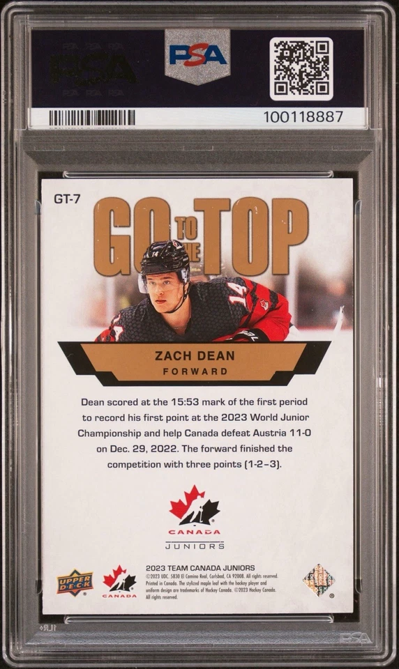 2023 Upper Deck Team Canada Juniors Go to the Top Zach Dean #GT-7 PSA 8 - Image 2 of 3