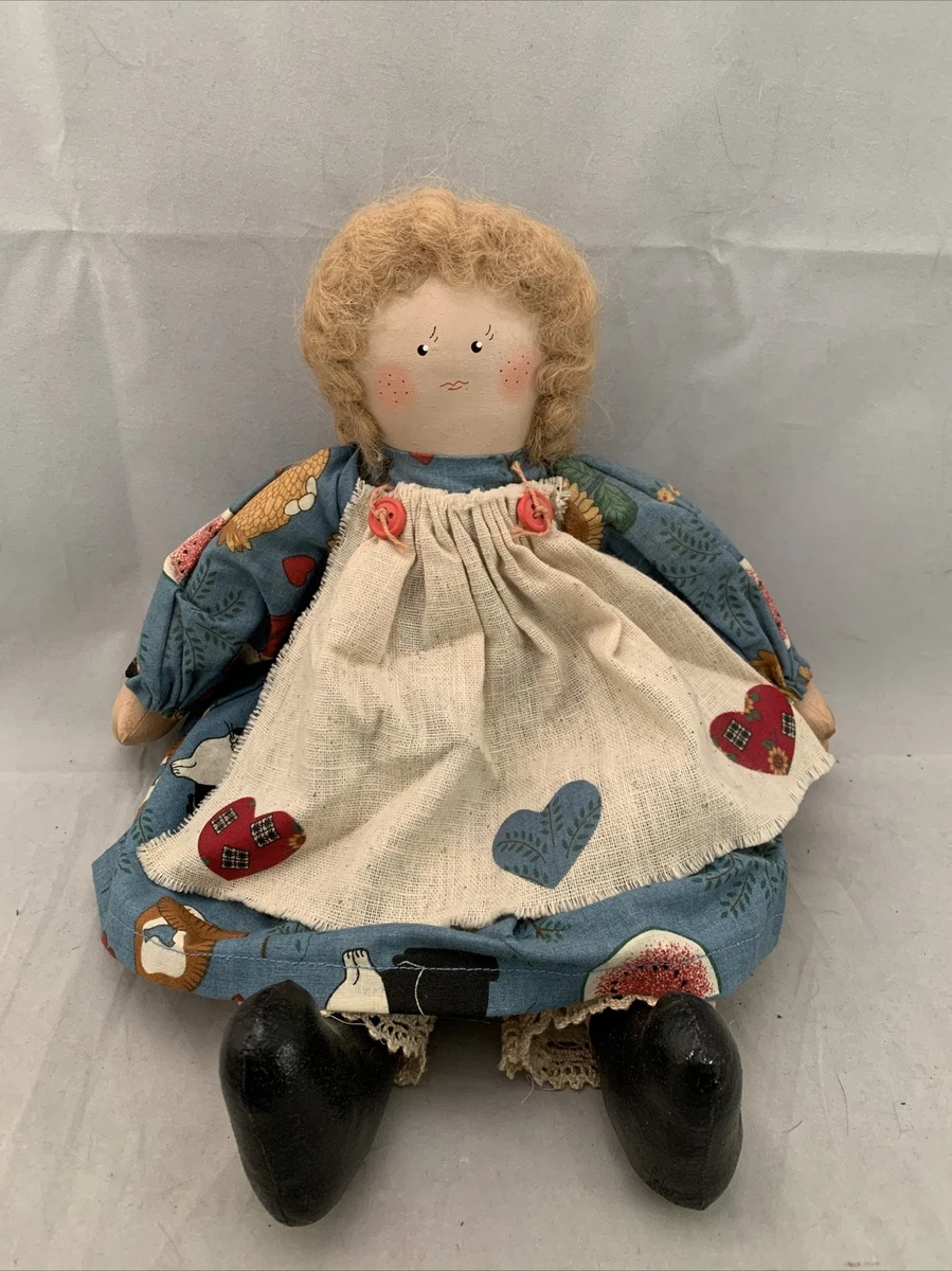 Vintage 14 Cloth Doll Country clothes Hand Painted face hands and feet