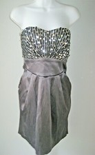 Trixxi Dress Prom Party Strapless Sequin Top Pockets Gunmetal Grey Sz 11