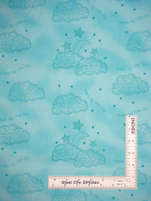 Baby Nursery Dream Big Moon Star Cloud Aqua Cotton Fabric RJR First Words - Yard