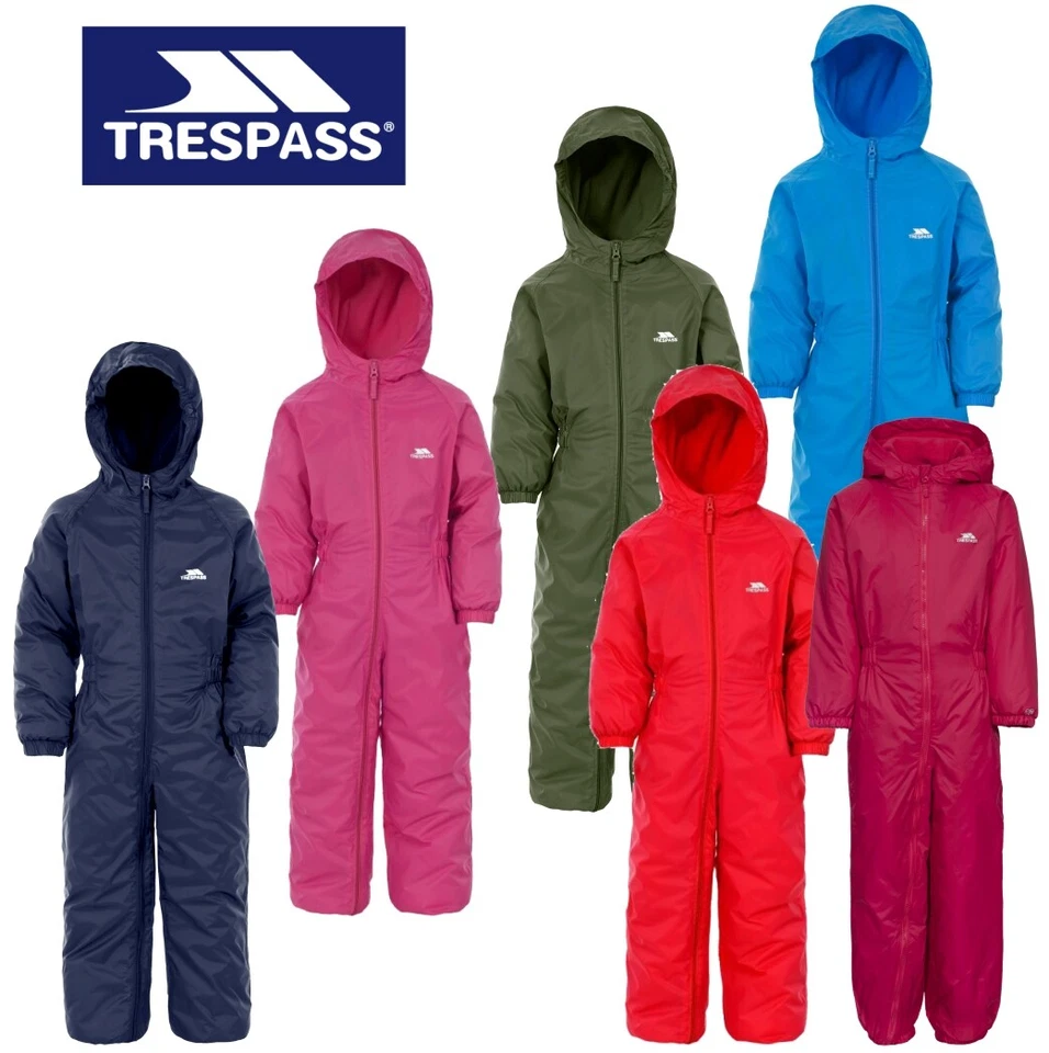 TRESPASS DRIPDROP ALL IN ONE PADDED WATERPROOF RAINSUIT SNOW SUIT KIDS DRIP DROP