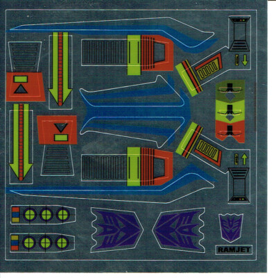 TRANSFORMERS GENERATION 1, G1 DECEPTICON TEILE RAMJET REPRO ETIKETTEN / AUFKLEBER